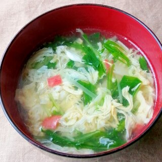 水菜とカニカマのふんわり卵スープ♡中華風味